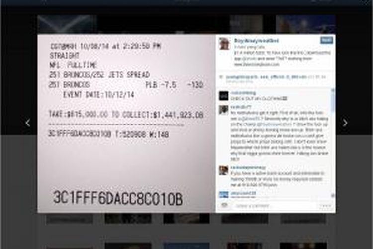 Floyd Mayweather Jr memamerkan struk taruhannya di Instagram