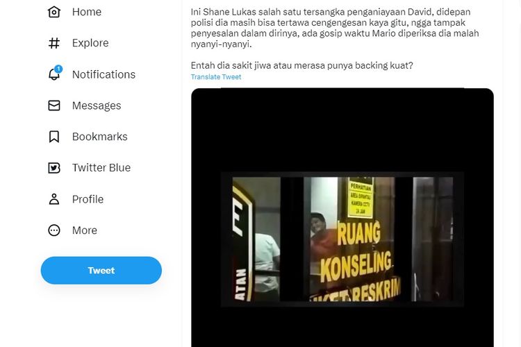 Tangkapan layar tersangka kasus dugaan penganiayaan anak pengurus GP Ansor, Shane Lukas Rotua terlihat tertawa di ruang konseling piket Reskrim Polres Metro Jakarta Selatan, Jumat (24/2/2023).
