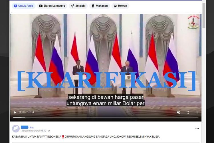 Klarifikasi klaim Presiden Jokowi resmi membeli minyak mentah murah dari Rusia