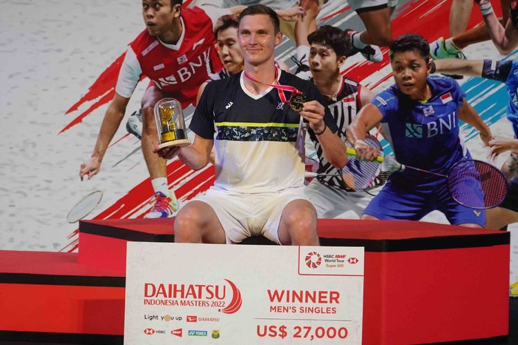 Tunggal putra Denmark Viktor Axelsen menjuarai Indonesia Masters 2022 di Istora Senayan, Jakarta, Minggu (12/6/2022).