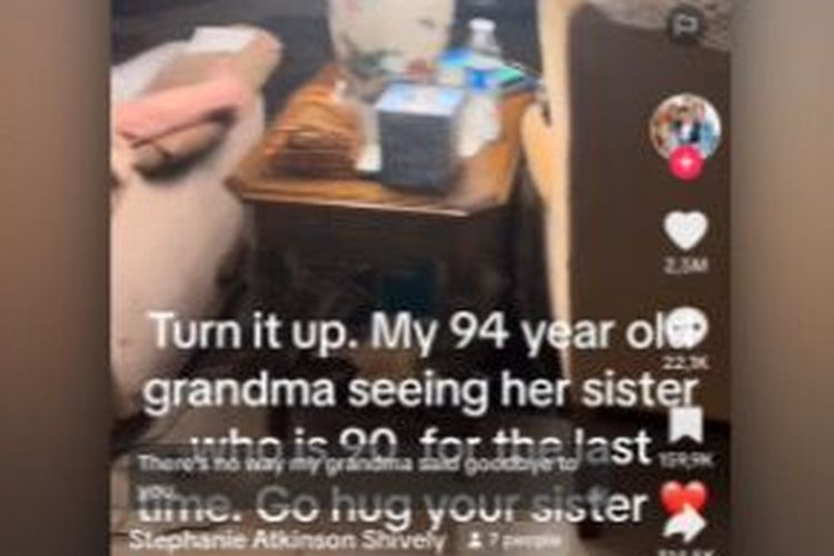 Tangkapan layar seorang wanita 94 tahun yang mengucapkan selamat tinggal terakhir kepada saudarinya