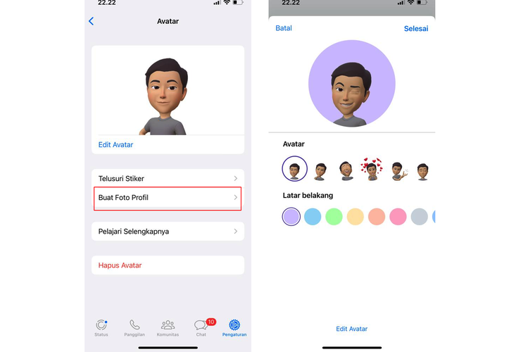 Ilustrasi cara menjadikan avatar WhatsApp sebagai foto profil.