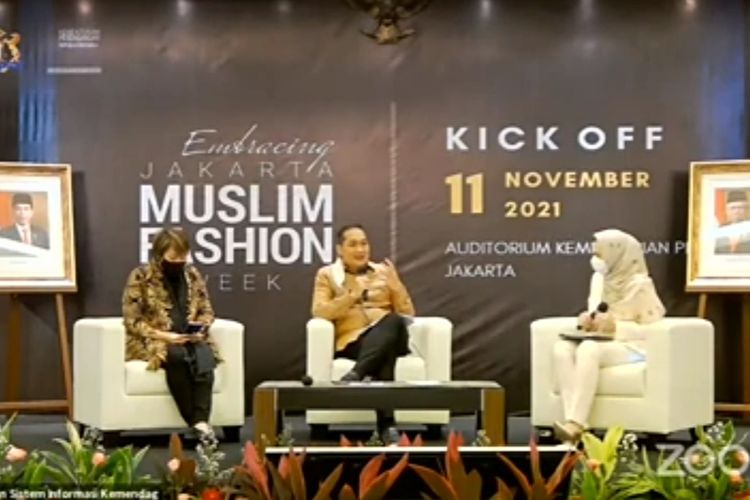 Mendag Lutfi dalam jumpa pes Kick Off Embracing Jakarta Fesyen Muslim secara virtual, Kamis (11/11/2021). (Tangkapan layar)