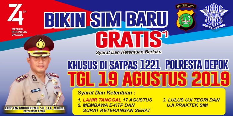 Buat SIM gratis di Polres Depok, Senin (19/8/2019).