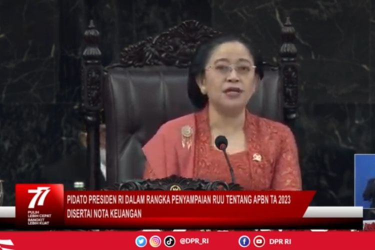 Tangkapan layar Ketua DPR Puan Maharani saat sidang paripurna DPR, Selasa (16/8/2022).