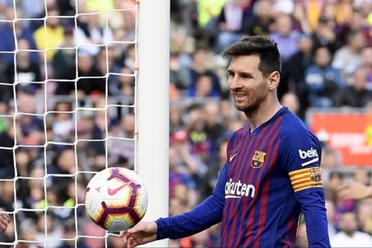 Lionel Messi mencetak rekor personal pada laga Barcelona vs Espanyol dalam lanjutan La Liga Spanyol di Stadion Camp Nou, 30 Maret 2019. 