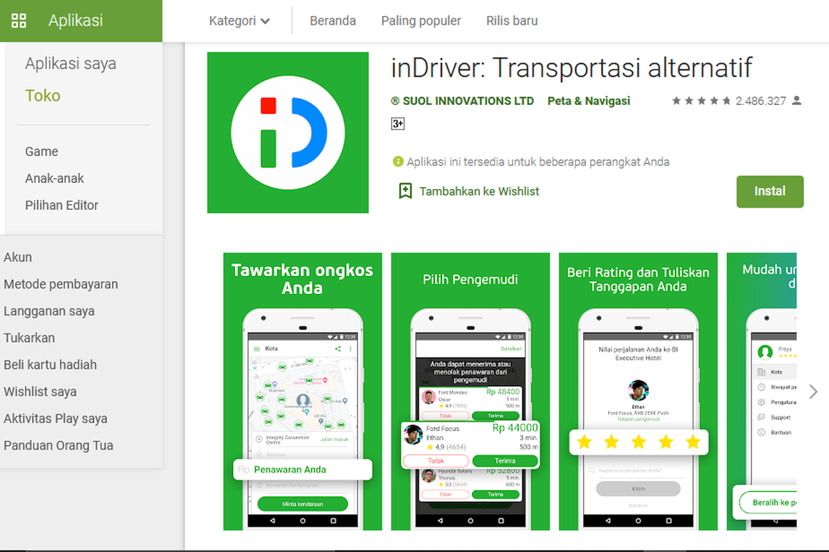 Aplikasi inDriver di Google Play Store (tangkapan layar)