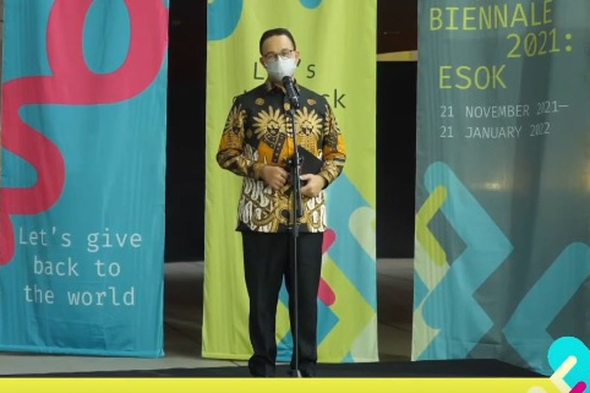 Gubernur DKI Jakarta Anies Baswedan dalam pembukaan acara Jakarta Biennale 2021, Sabtu (20/11/2021)