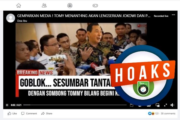 Tangkapan layar Facebook narasi yang menyebut Tommy Soeharto mengancam melengserkan Presiden Jokowi