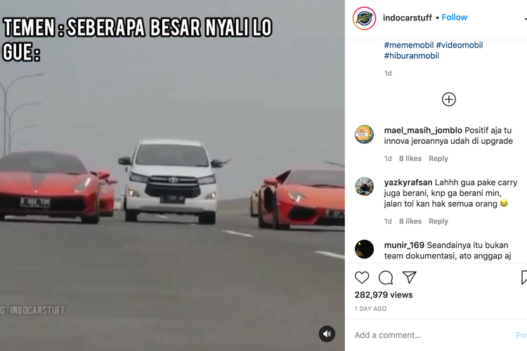 Viral video Toyota Kijang Innova nyusul rombongan supercar