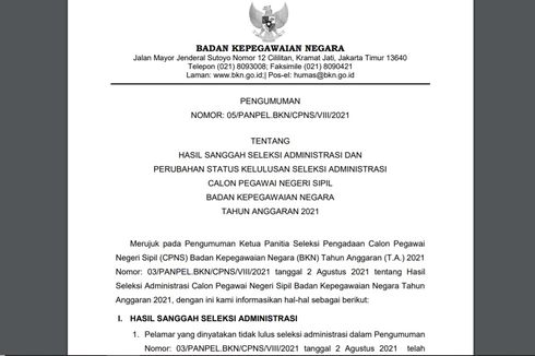 BKN Umumkan Hasil Sanggah Seleksi Administrasi CPNS 2021, Ini Informasinya...