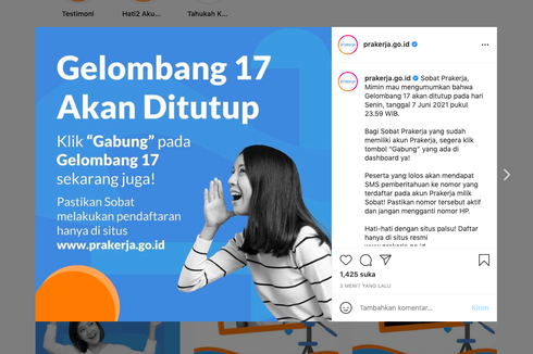 Prakerja Gelombang 17 Ditutup Pukul 23.59 WIB, Segera Daftar!