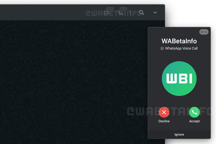 Ilustrasi jendela pop-up di WhatsApp Web yang menginformasikan bahwa ada panggilan masuk.