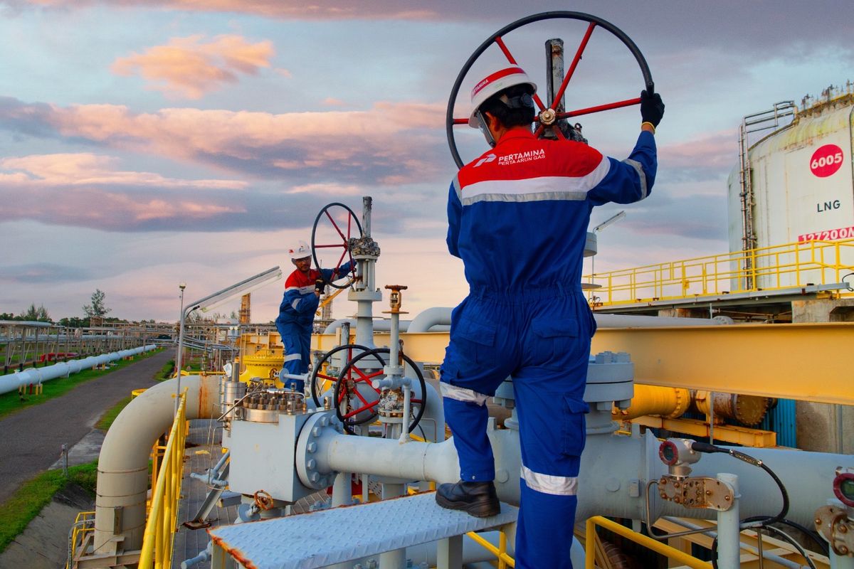 Ilustrasi pekerja PGN tengah mengecek infrastruktur gas bumi.