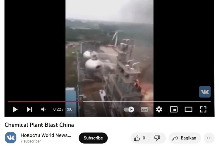 Tangkapan layar video ledakan pabrik di provinsi Liaoning, China