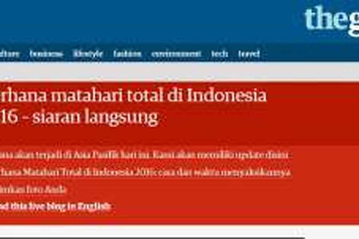 Media asal Inggris The Guardian menyajikan liputan gerhana dalam bahasa Indonesia. 