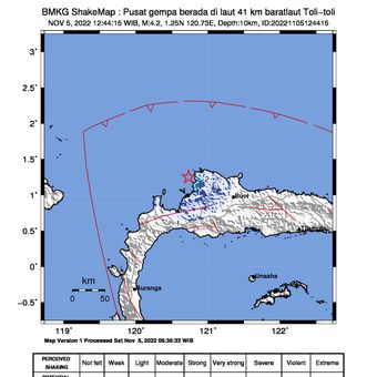 Gempa bumi terkini Toli-toli Sulawesi Tengah pada Sabtu (5/11/2022).