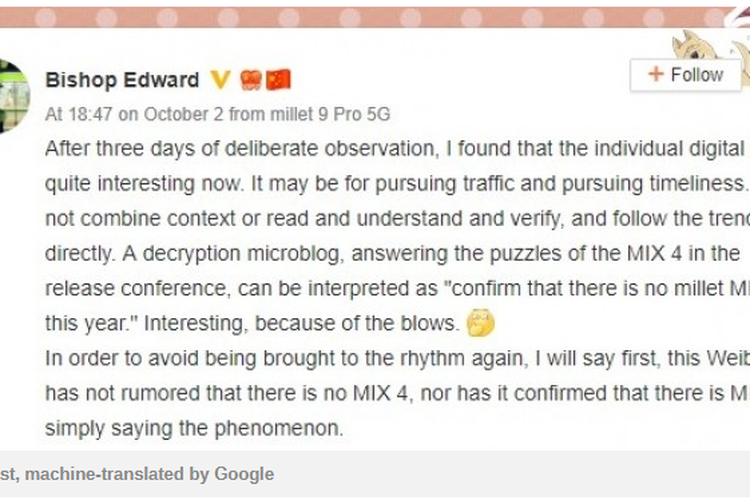 Klarifikasi perwakilan Xiaomi tentang Mi Mix 4.