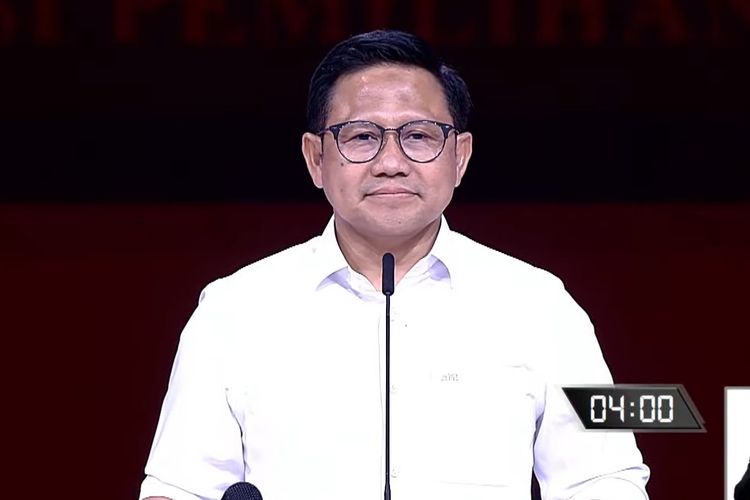 Calon wakil presiden nomor urut 1 Muhaimin Iskandar dalam debat capres-cawapres ke-4, Minggu (21/1/2024).