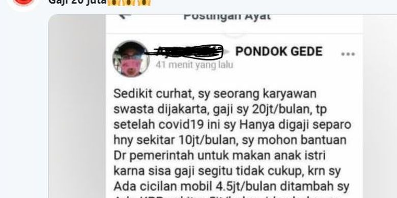 Unggahan Viral Warga Dengan Gaji Rp 20 Juta Minta Bantuan Bisakah Dapat Bansos