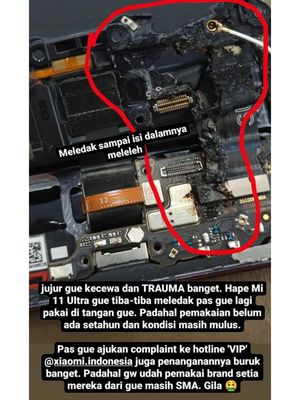 Kondisi Xiaomi Mi 11 Ultra milik Bryan yang terbakar.