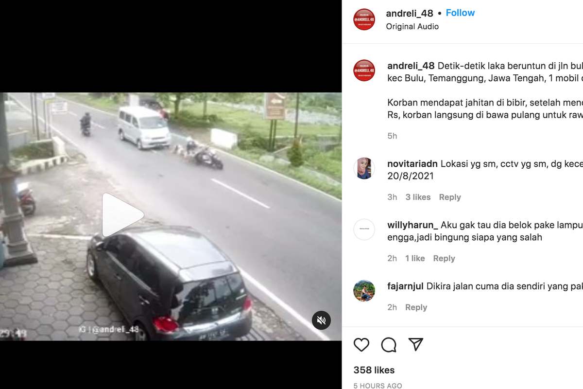 Detik-detik kecelakaan beruntun di Jalan Bulu Desa Danupayan, Kecamatan Bulu, Temanggung, Jawa Tengah.