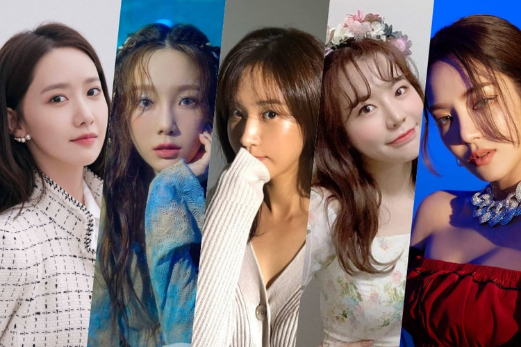 (Dari kiri) Para member SNSD (dari kiri) Yoona, Taeyeon, Yuri, Sunny, dan Hyehyeon memperbarui kontrak dengan SM Entertainment.