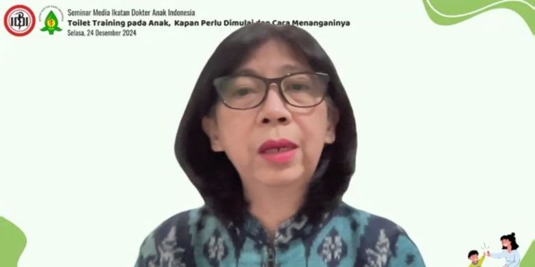 Tangkapan layar pemaparan dr. Meitha Pingkan Ester Togas, Sp.A(K), dalam Seminar Media IDAI: Toliet Training pada Anak, Kapan Perlu Dimulai, dan Cara Menanganinya, Selasa (24/12/2024).