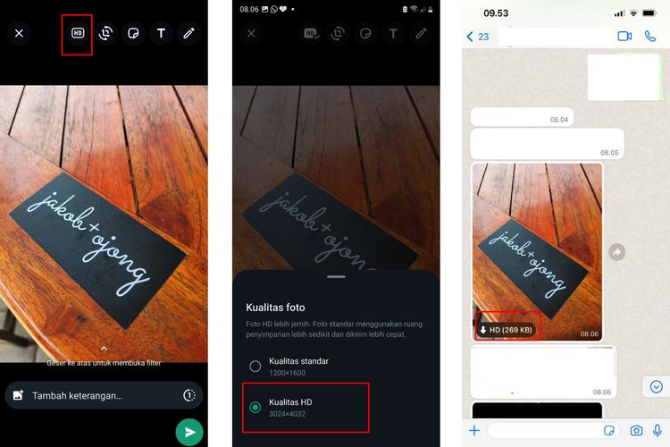 Ilustrasi cara kirim foto HD di WhatsApp.