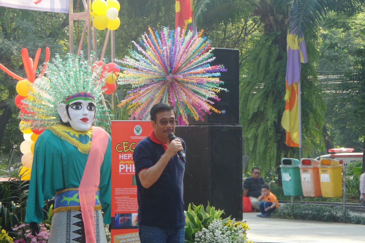 Gubernur DKI Jakarta Djarot Saiful Hidayat dalam acara peringatan Hari Hepatitis Sedunia ke-8 di Taman Menteng, Sabtu (16/9/2017). 