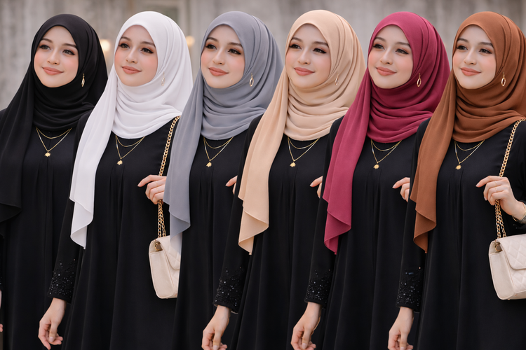 Tren Ramadhan 2026 Padu Padan Gamis Hitam dengan Warna Hijab Ini Bikin Tampilan Makin Stunning