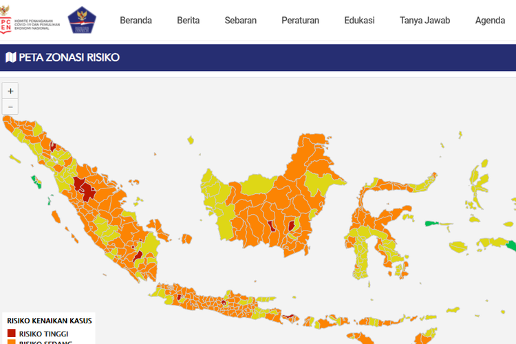 Tangkapan layar peta zonasi risiko Covid-19 di Indonesia pada Rabu, (5/5/2021).