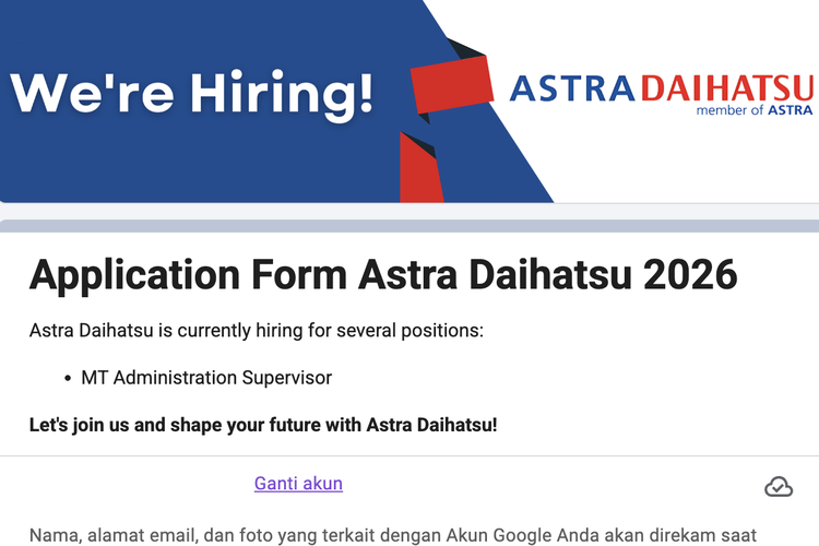 Lowongan Kerja Astra Daihatsu September 2026, Fresh Graduate Bisa Daftar