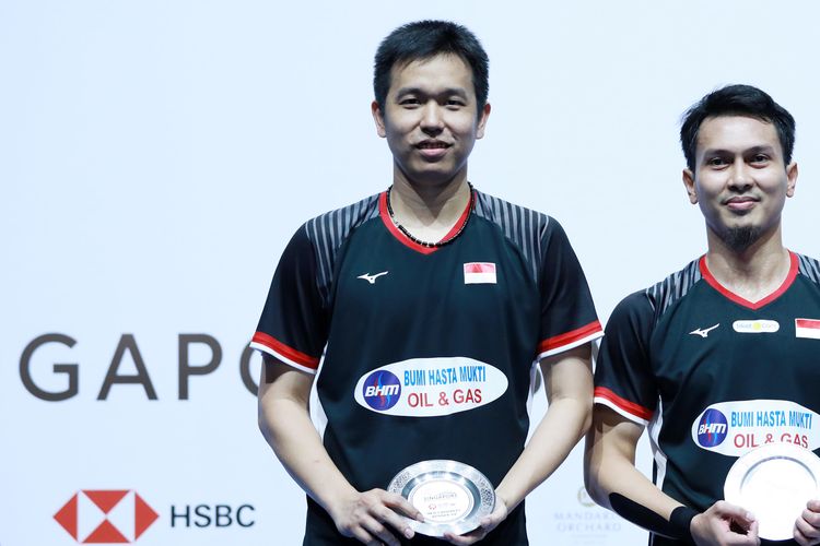 Ahsan/Hendra menjadi runner up di Singapore Open 2019. 