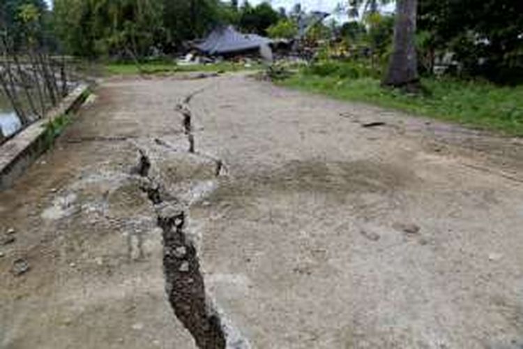 Situasi rumah yang runtuh akibat gempa di Desa Kuta Pangwa, Kecamatan Trienggadeng, Pidie Jaya, Aceh, Jumat (9/12/2016). Desa Kuta Pangwa adalah titik desa terparah dan menyebabkan puluhan rumah warga hancur dan memakan 15 orang dari 9 kepala keluarga.

