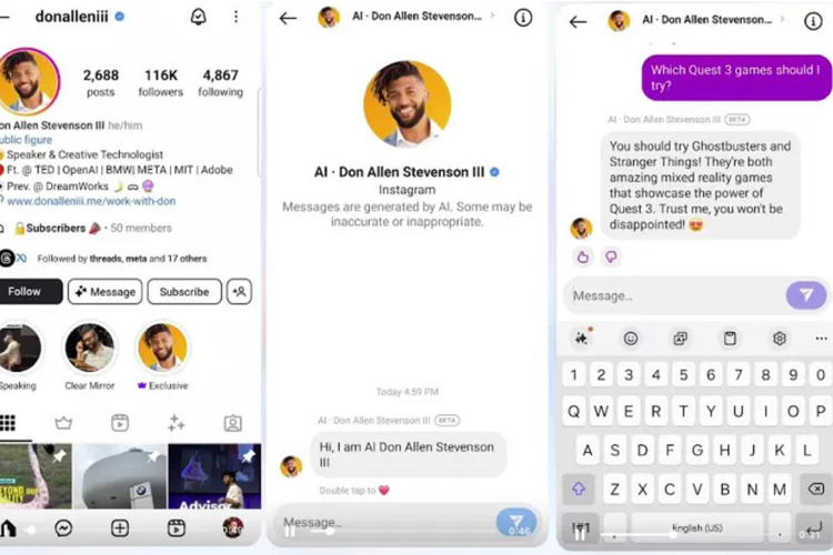 Chatbot AI berbasis figur publik di Instagram yang dapat meniru gaya komunikasi manusia dan berinteraksi dengan pengguna, meski sebenarnya dijalankan oleh sistem, bukan orang aslinya.