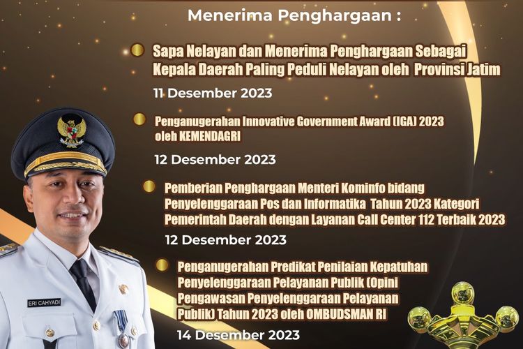Pemerintah Kota (Pemkot) Surabaya menerima empat penghargaan sekaligus, yakni satu penghargaan dari tingkat provinsi dan tiga penghargaan jenjang nasional.