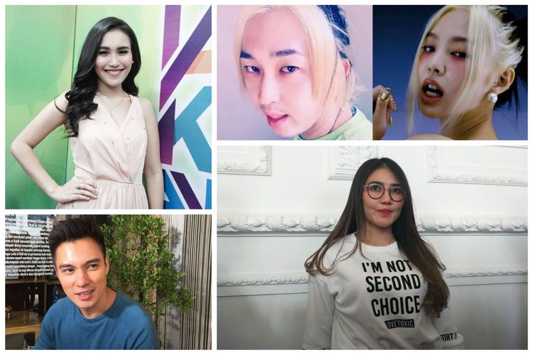 Kolase foto Ayu Ting Ting, Jennie BLACKPINK, Via Vallen, dan Baim Wong