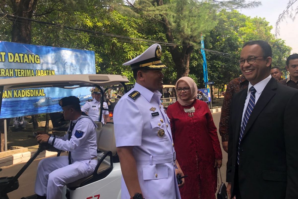 Gubernur DKI Jakarta Anies Baswedan di Kompleks Satuan Koarmabar I Pondok Dayung, Tanjung Priok, Jakarta Utara, Kamis (15/3/2018). 