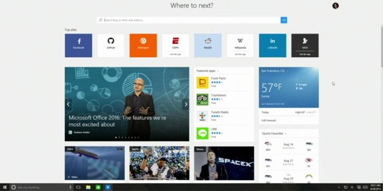 Tampilan browser Edge di Windows 10