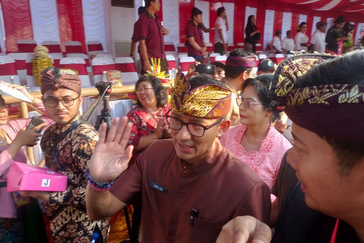 Menteri Pariwisata dan Ekonomi Kreatif sekaligus Ketua Badan Pemenangan Pemilu PPP Sandiaga Uno di Denpasar, Bali, Minggu (18/6/2023).