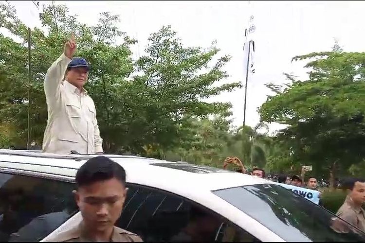 Prabowo Subianto di GOR Sahabudin Pangkalpinang, Bangka Belitung, Kamis (11/1/2024).