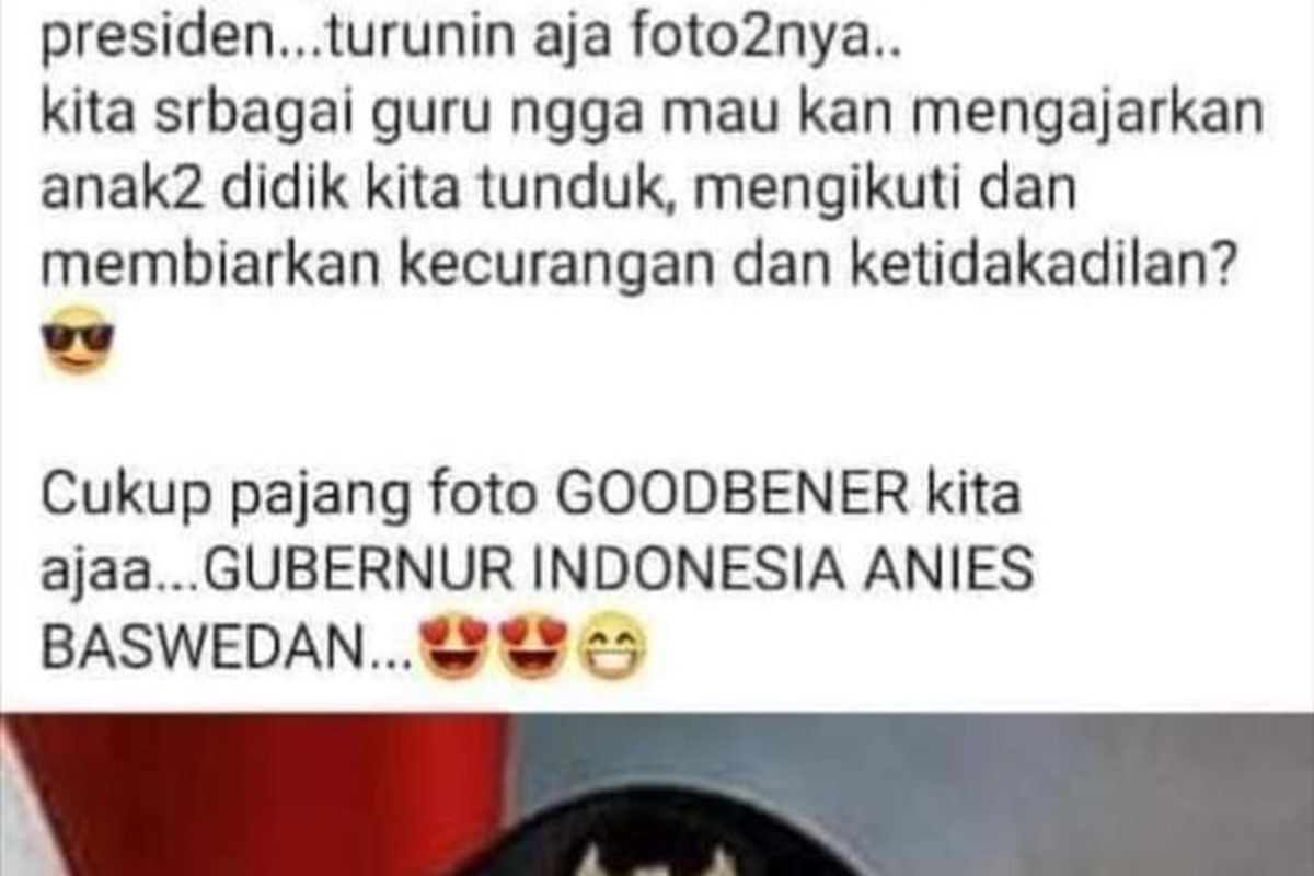 Postingan Yang Menyebutkan Tak Usah Pajang Foto Presiden dan Wakil Presiden di Sekolah