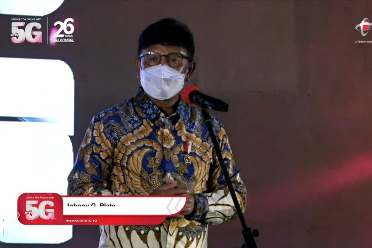 Menteri Komunikasi dan Informaika Johnny G. Plate hadir dalam peresmian layanan 5G Telkomsel di Solo, Kamis (3/6/2021).