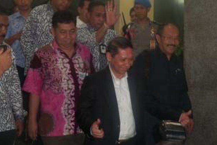 Direktur Utama PT Pelindo II Richard Joost Lino usai diperiksa penyidik Bareskrim Polri, Senin (9/11/2015).