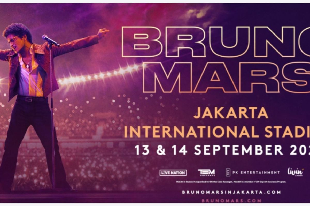 Poster konser Bruno Mars di Jakarta pada 13-14 September 2024. Lantas, bagaimana cara dan berapa harga tiket konser Bruno Mars di Jakarta.