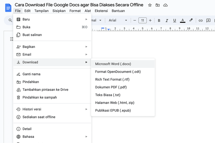 Cara dowload file Google Docs.