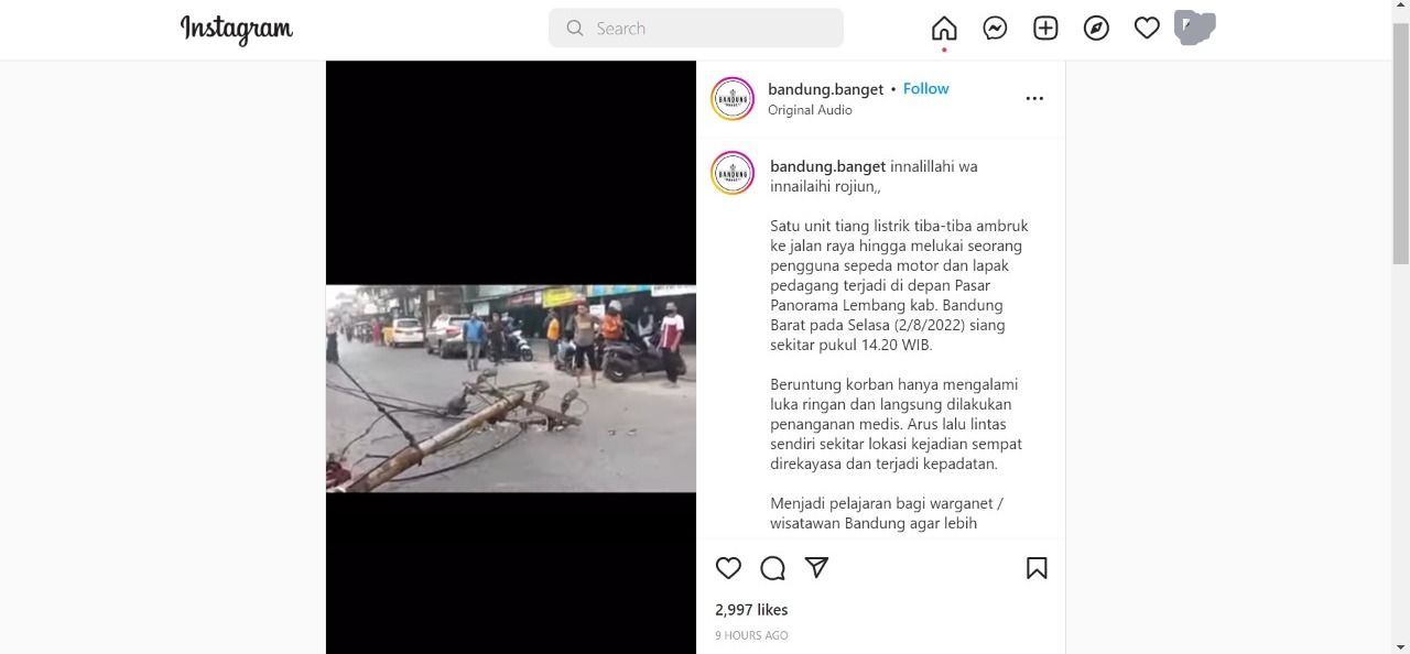 Tiang Listrik Roboh di Lembang, PLN: Keropos akibat Cuaca Ekstrim