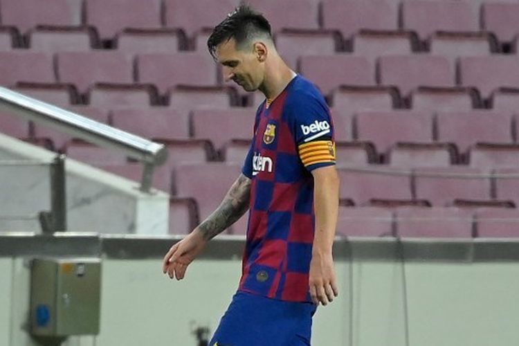 Lionel Messi dalam laga Barcelona vs Atletico Madrid pada pekan ke-33 Liga Spanyol 2019-2020.