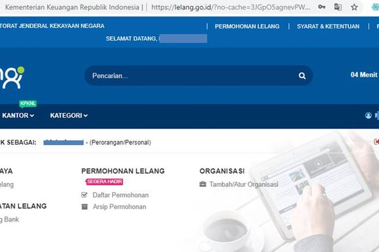 Tampilan profil akun di portal lelang.go.id